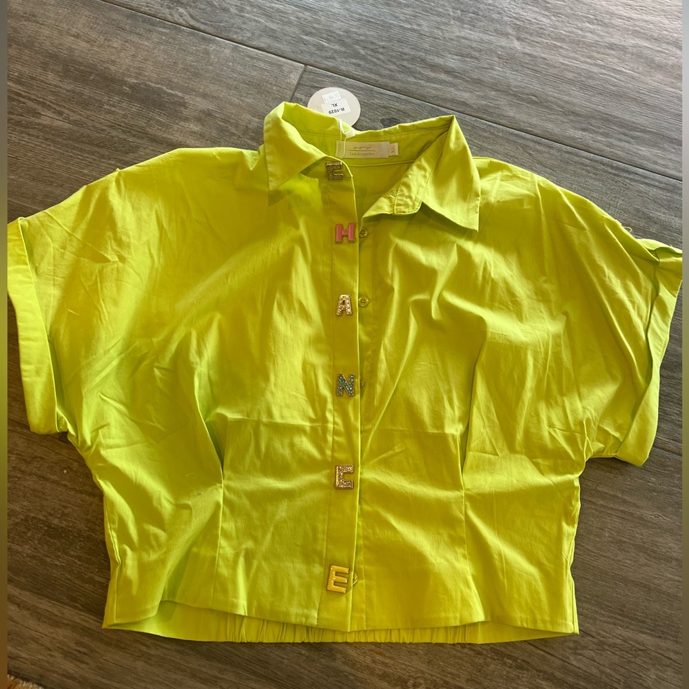 Light neon, green, beautiful blouse decorated buttons perfect condition